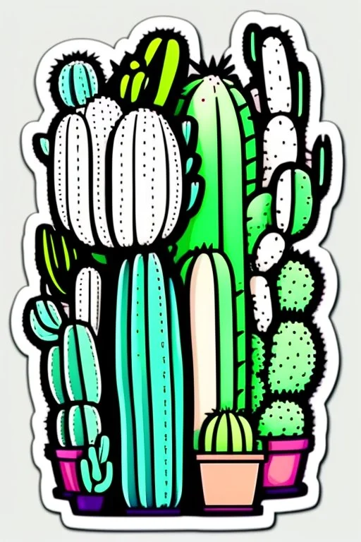 cute cartoon anime cactus sticker, anime style, white background color