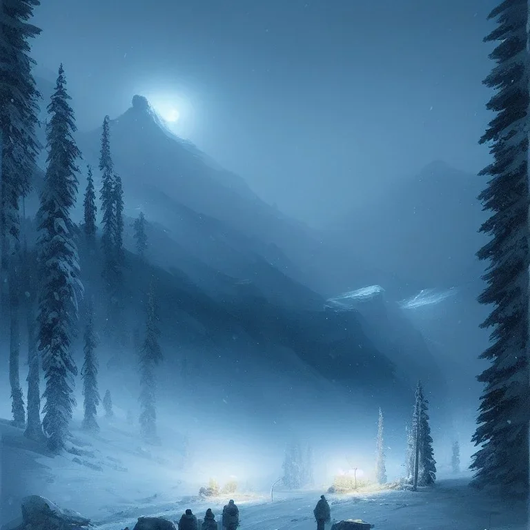 theme art, night, Scandinavian winter mountains, realistic high detail, bar, digital painting, concept art, matte, artgerma and greg rutkowski