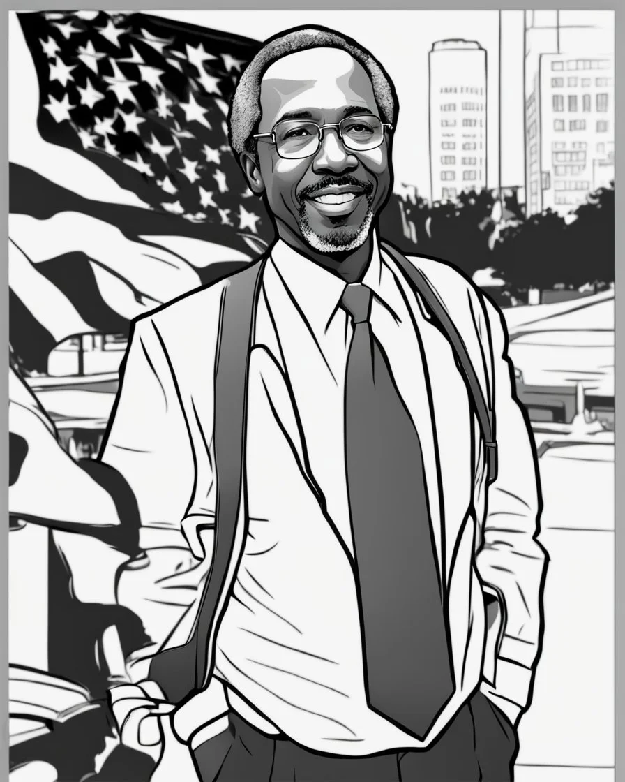 Outline art for coloring pages with Ben Carson, white background, sketch style, only use black outline, white background, no shadows and well and clear outline