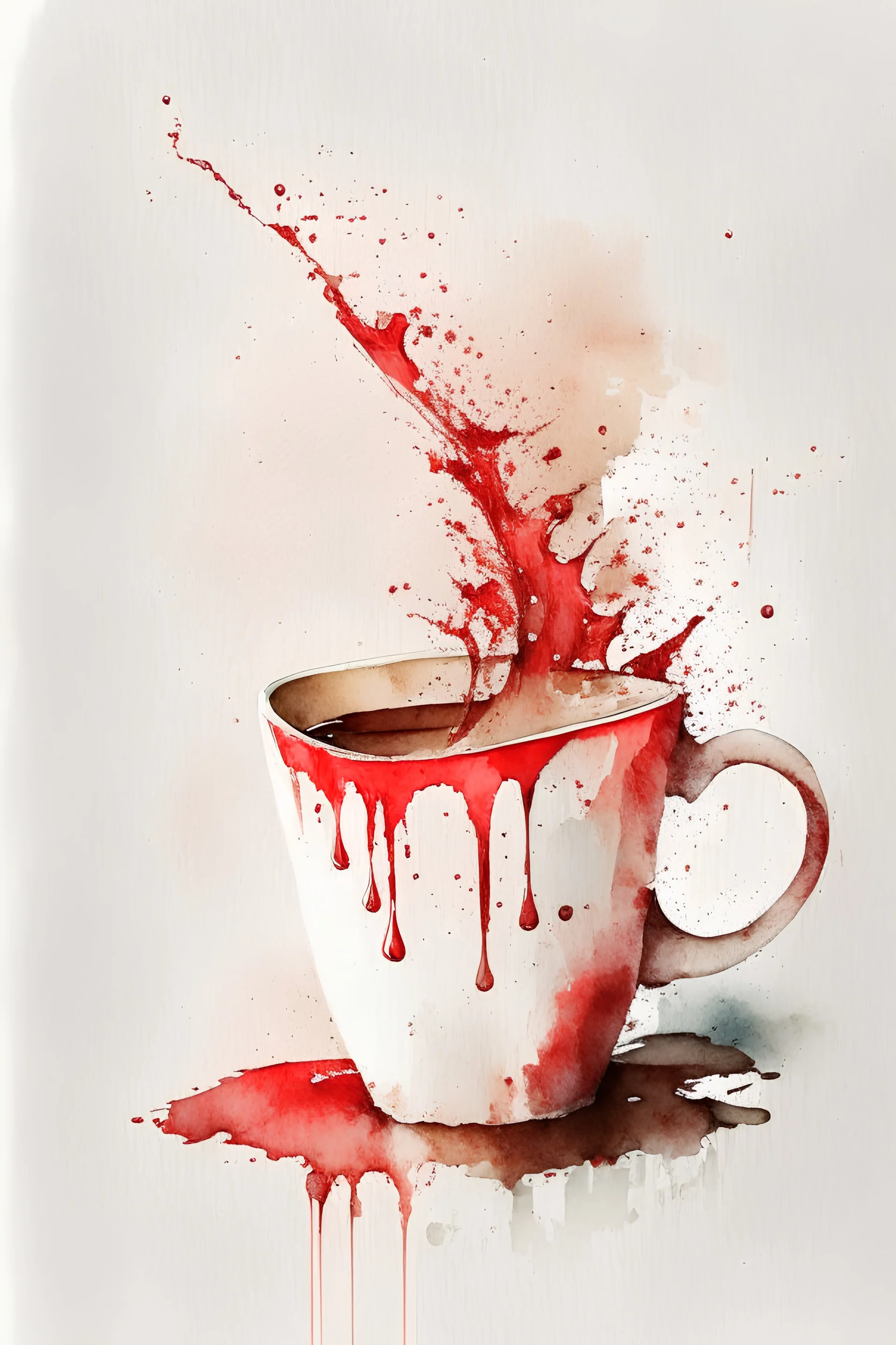 a coffee cup with red and white background water color