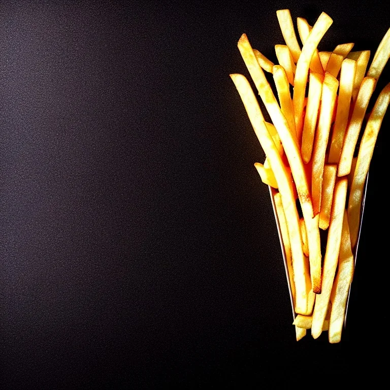 French fries, black background