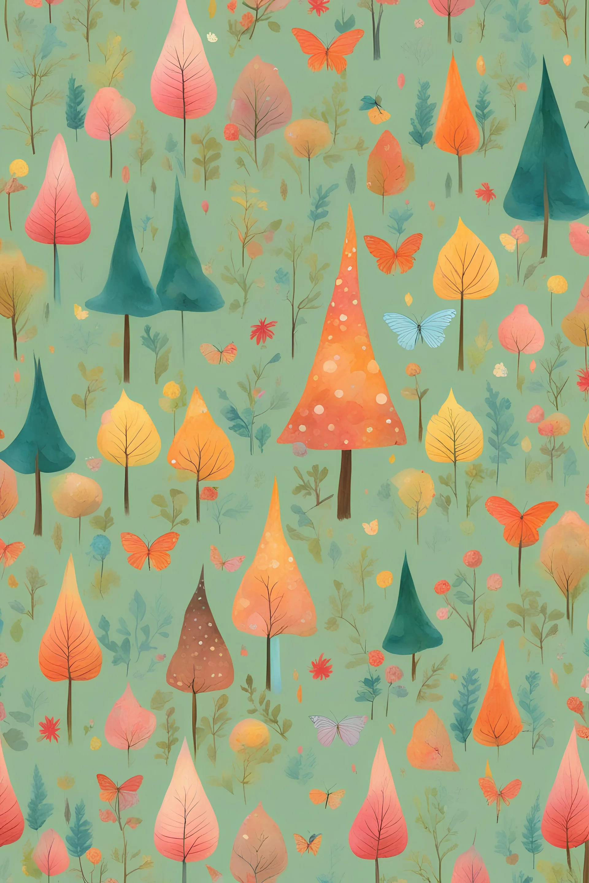 fairies and magical beings of the forest, colorful gnomes and butterflies