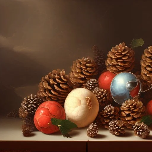 a still life composition of pinecones like Pieter Claesz