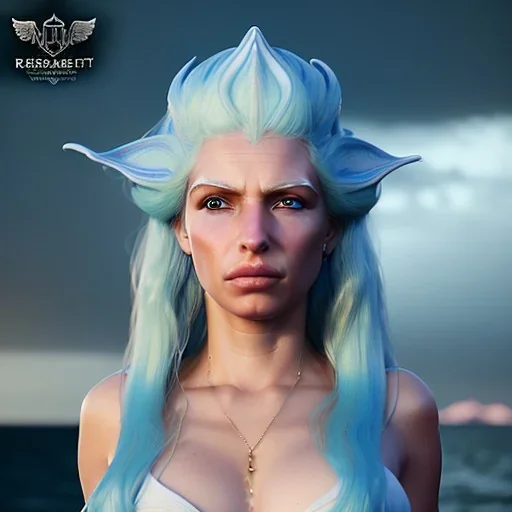 [Sea Elf] [Maormer] Queen with [white hair] and [blue skin] on a ship fantasy realism