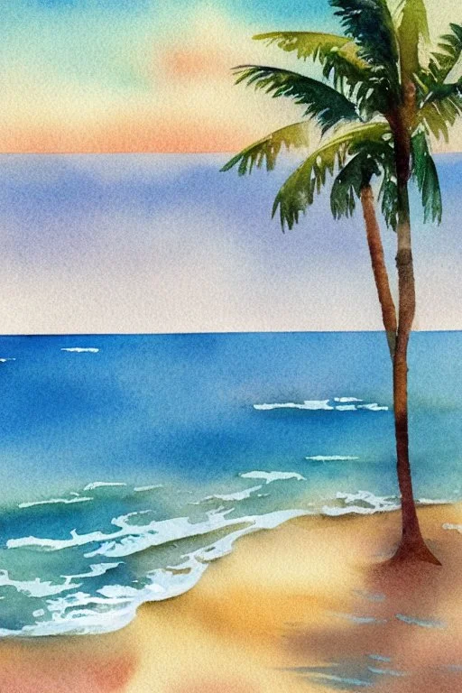 watercolor vintage summer beach scape sand sunshine ocean retro 1920s f