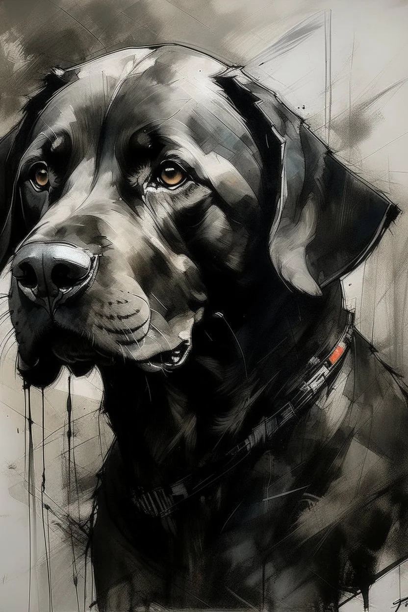 Portrait of a black Labrador in the style of Yoji Shinkawa, Guy Denning, Florian Nicolle, Willem Haenraets