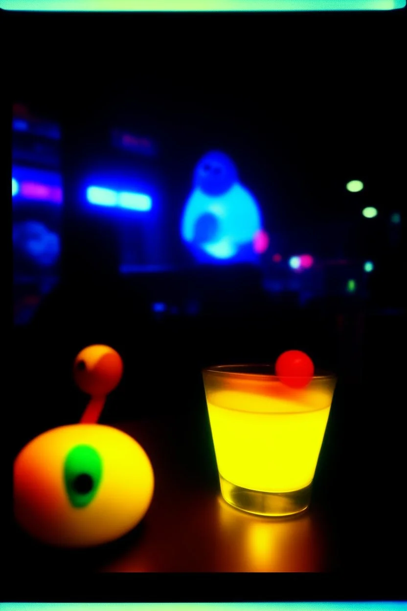 Depressive pacman night tokio drinks neon, clown party, fugifilm polaroid