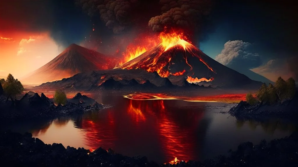 Beautiful nature landscape with fire add volcano