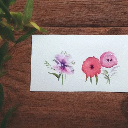 tiny watercolor of single long stem pressed flower, delicate arrangement, beautiful composition, etsy, aesthetic layout, white parchment