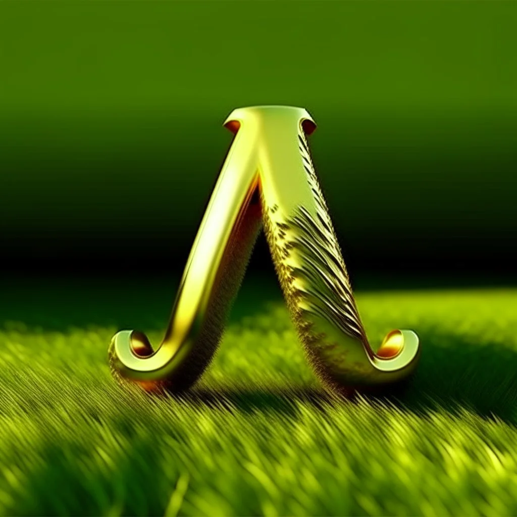 the letter A, 3d letter design, made of shiny gold metallic finish, kept on natural grass, highly realistic