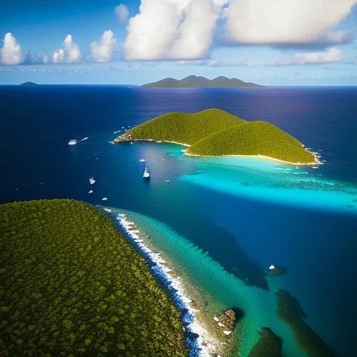 Virgin Islands National Park, U.S. Virgin Islands,aerial view,extremely detailed digital painting, high resolution,8k, realistic, beautiful, volumetric lighting, mystical colors ,perfectly centered image, perfect composition, rim light, beautiful lighting,masterpiece, stunning scene, raytracing, anatomically correct, in the style Van Gogh and robert e howard and Ken Kelley and Ohrai Noriyoshi and Simon Bisley and tomzj1.