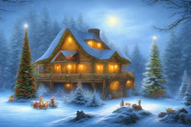 Christmas cabin river mountain