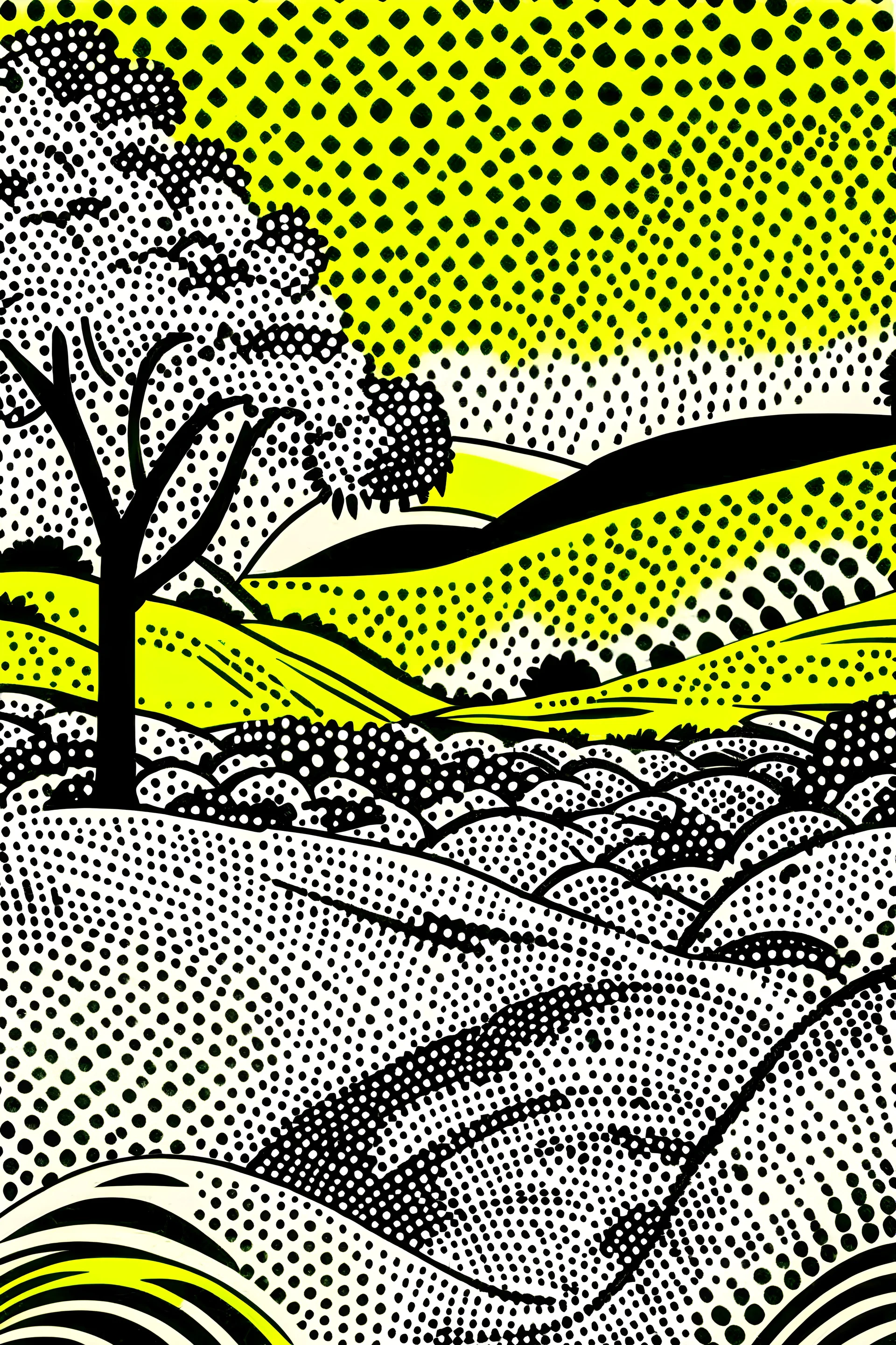 A golden dry desert painted by Roy Lichtenstein