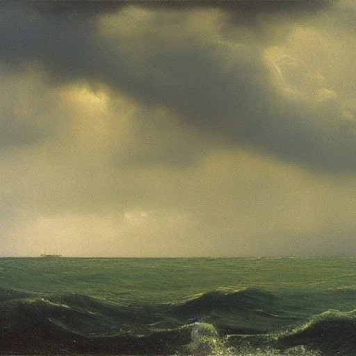 George Inness, painting, ocean, waves, lightning, photo realistic, 8k, storm