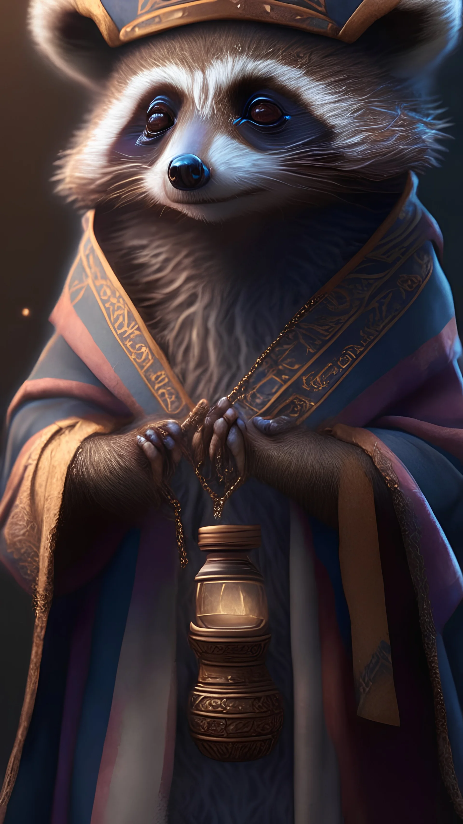 photorealistic cute coatimundi wizard, hyperdetailed painting, luminism, Bar lighting, complex, ancient greek clothes, messy brown old clothes, 4k resolution concept art, Artgerm, WLOP, Alphonse Mucha, 3d render, octane render, intricately detailed, cinematic, trending on artstation | Isometric | Centered hipereallistic cover photo awesome full color, hand drawn, dark, gritty, realistic mucha, klimt, cinematic