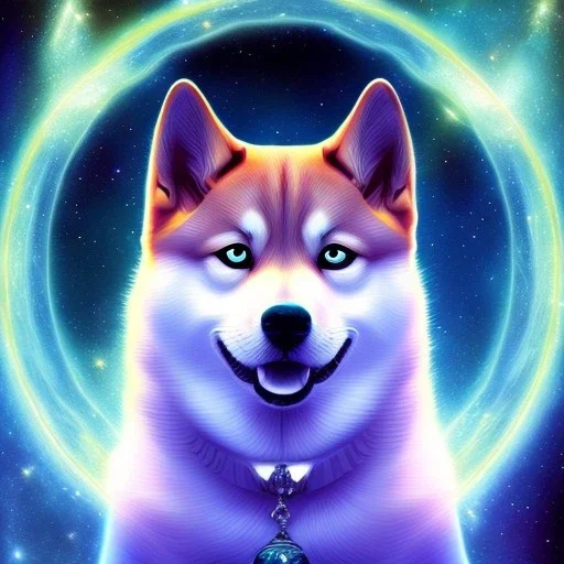 third eye ascension shiba inu doge with heaven glowing aura Q anon galaxy