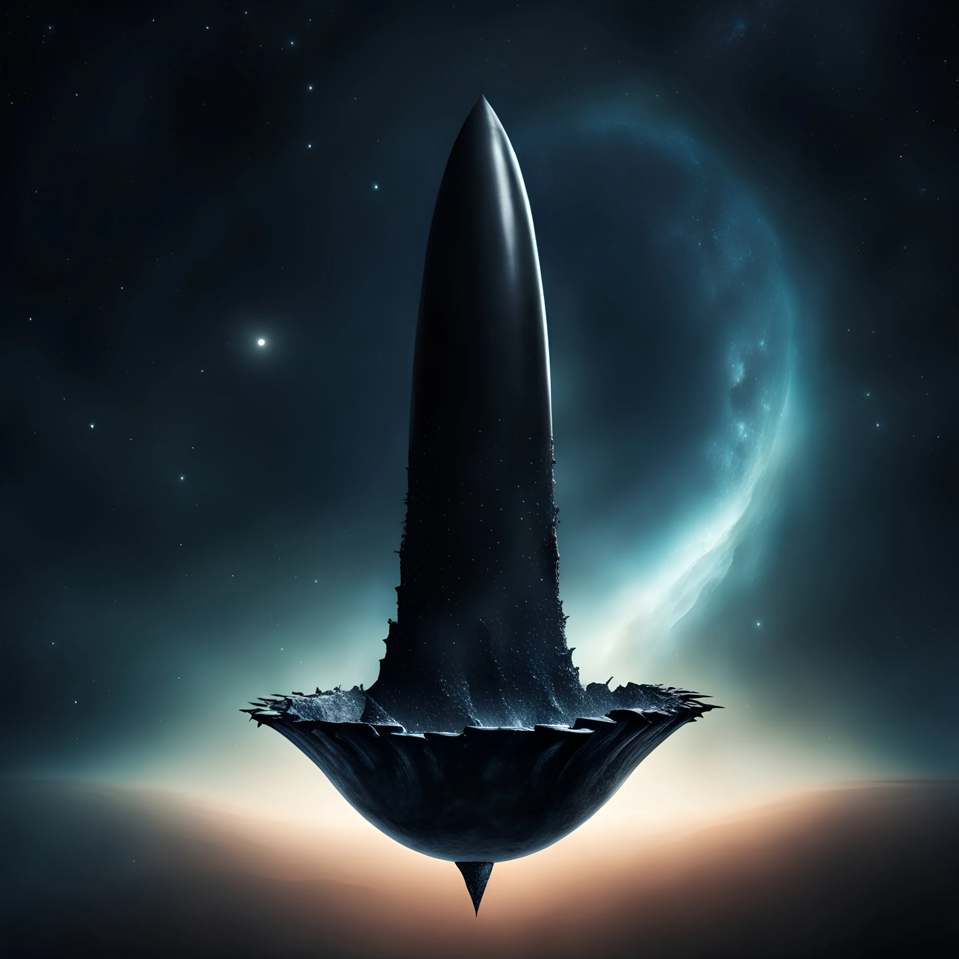 giant nail floating in universe, gothic, darkness