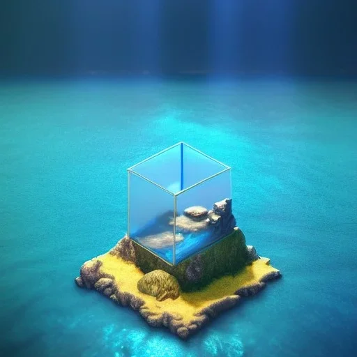 The Isometric Glass Tall Box Mini Model Little Real Island Mixed Water Fall Under Ocean Sunshine Summer Background Blue Sea, The Last Of Us / Avatar, Octane Render / ZBrush, Cinematic, IMAX Film, Nikon D750, 16K, Autostereoscopy, Anthropomorphic, Golden Ratio, Geometry, Symmetric, Depth Of Field, Highly Detailed, Ultra Realistic, Beautiful Lighting, Halfrear Lighting, Soft Light, Candoluminescence, Cast Shadow, Reflective, Glow, Translucent, Normal Map, Carbonated --testp