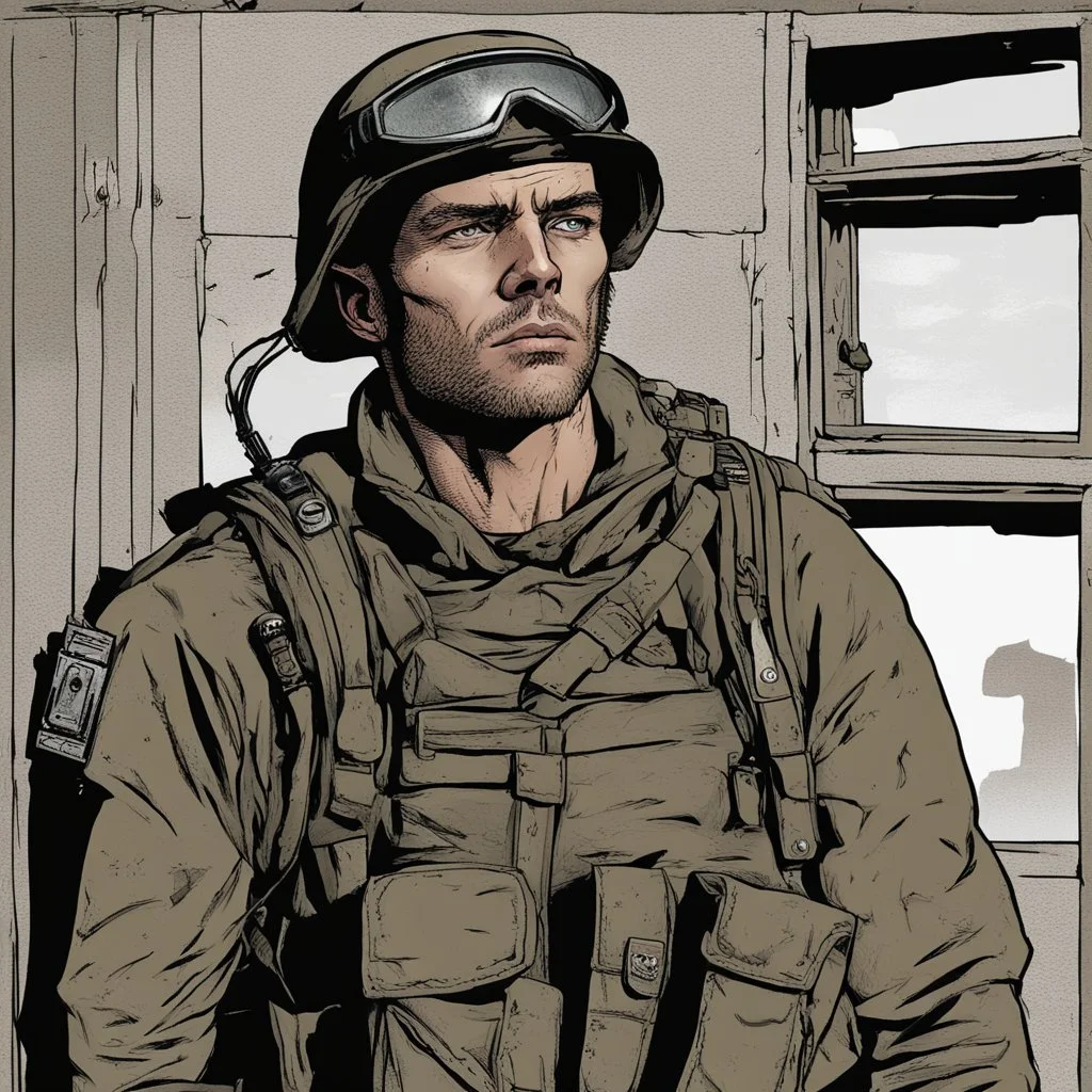 man, soldier, portrait,comic book, face, post-apocalypse