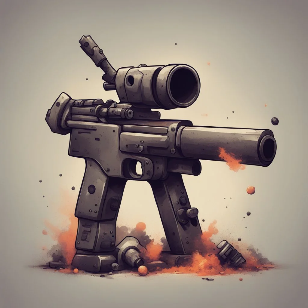 Fatal Order in cute junk art style. Make me a picture of a machine gun The machine gun must be standing