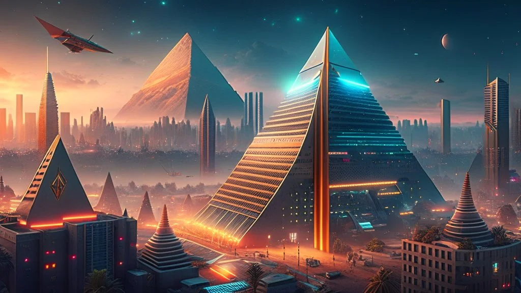 Cyberpunk cityscape, endless cyberpunk cityscape, cyberpunk pyramid