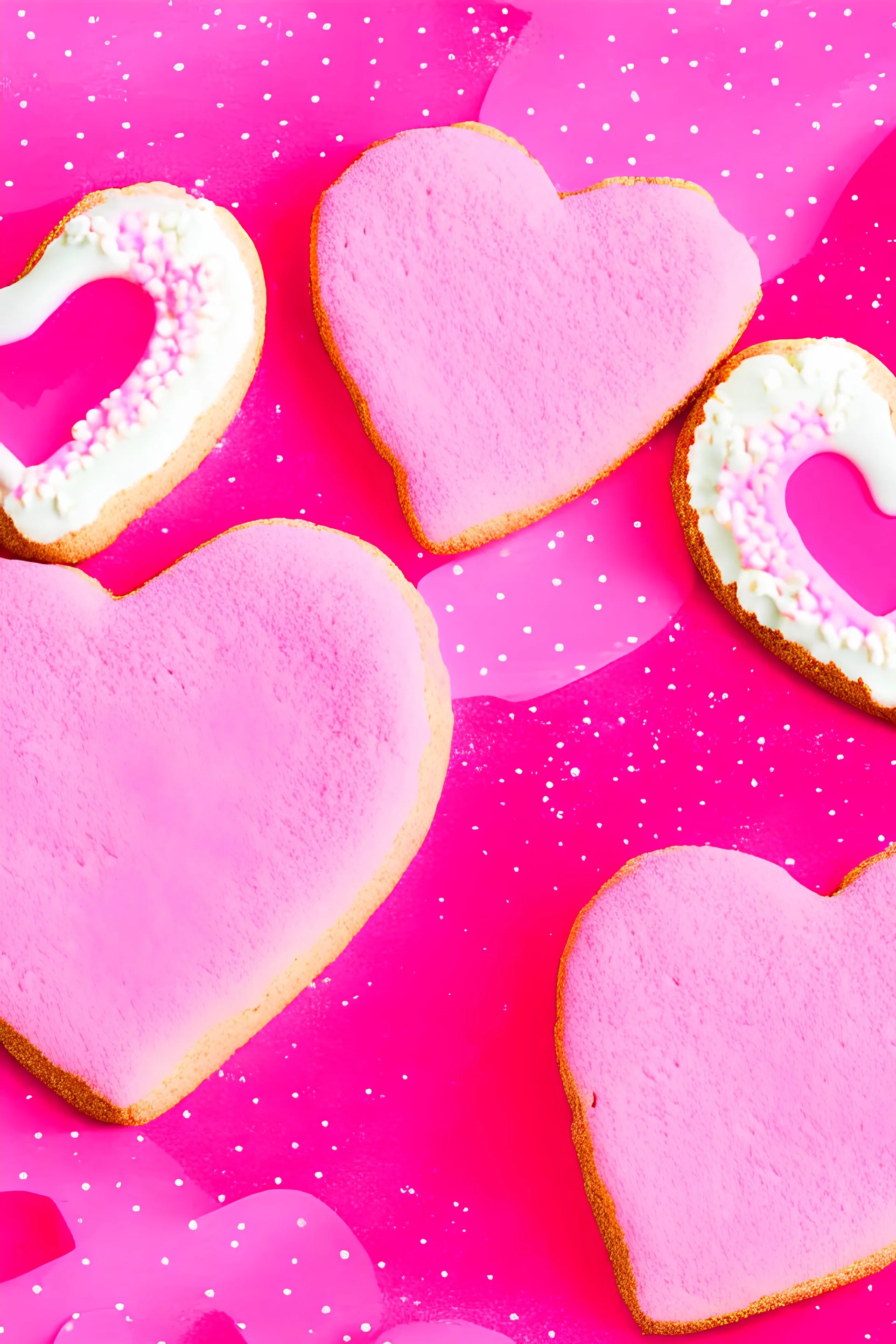 Heart shaped cookies with pink background
