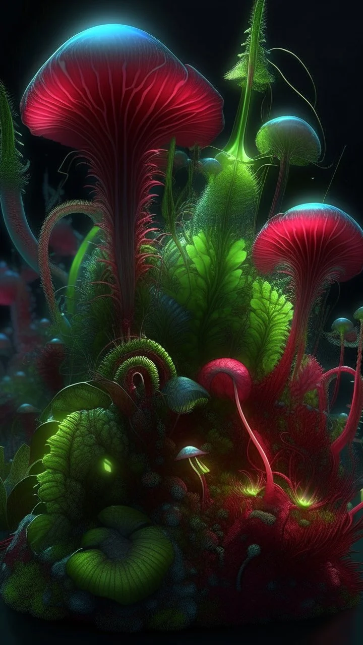 "3D HR Complex Unique and Beautiful Bioluminescent Carnivorous Plants, a breathtaking frontier fantasy artwork by Android Jones, Jean Baptiste monge, Alberto Seveso, Erin Hanson, Jeremy Mann. Minimalist highly detailed and complex professional_photography, masterpieces, 8k resolution concept art, Artstation, tricolor, Unreal Engine 5, cgsociety" Highly detailed ArtStation Concept Art Clear Focus Smooth cinematic 4K epic Details Serious Stoic ARTgerm AN's mature art. Bosch painting style,Busch
