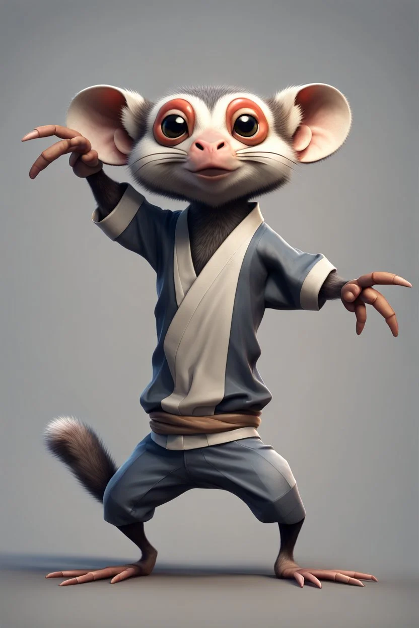 hi poly kung fu Mud Crab Monkey Opossum T-pose just the character and simple background
