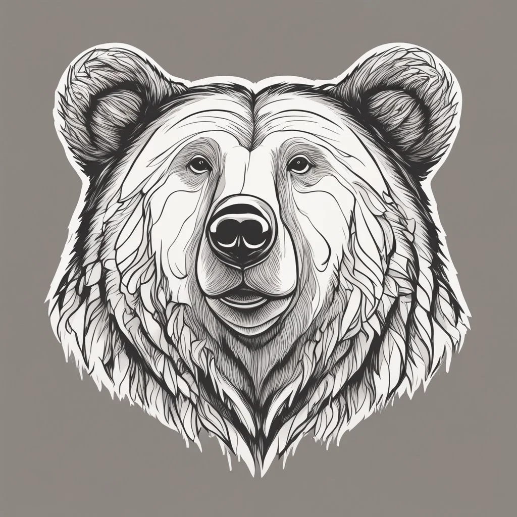 funny bear head from profile, simplified low detail sketch with strong contrast, monochromatic outline stamp