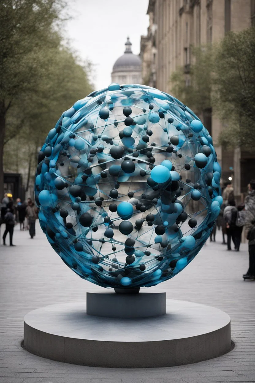 статуя на улице, Шар как атом/молекула: Сделать поверхность шара похожей на модель атома или молекулы, используя геометрические формы, светящиеся элементы или проекцию. . Для этого можно использовать различные геометрические формы, такие как круги, треугольники, шестиугольники и т. д., чтобы создать абстрактное изображение структуры атома или молекулы. Кроме того, возможно использование светящихся элементов, чтобы придать статуе особую магическую атмосферу и привлечь внимание прохожих ночью.