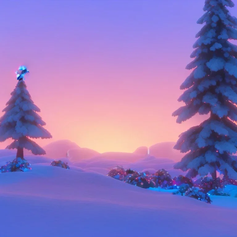 Santa trees snow sunset