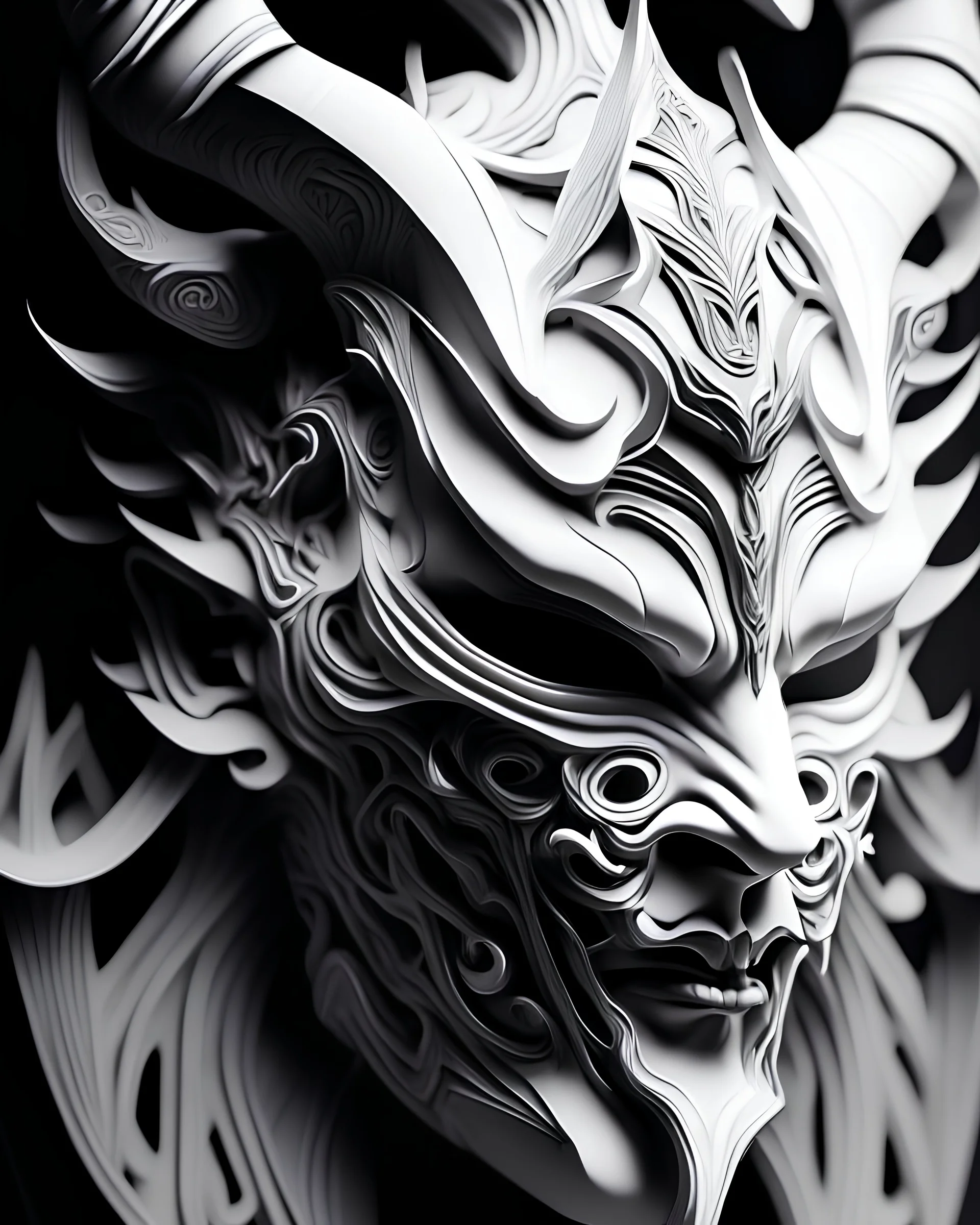 highly detailed beautiful organic molding, art nouveau, sharp focus, dynamic lighting, elegant harmony, beauty, masterpiece , only oni mask, cyberpunk, white and black, 2d
