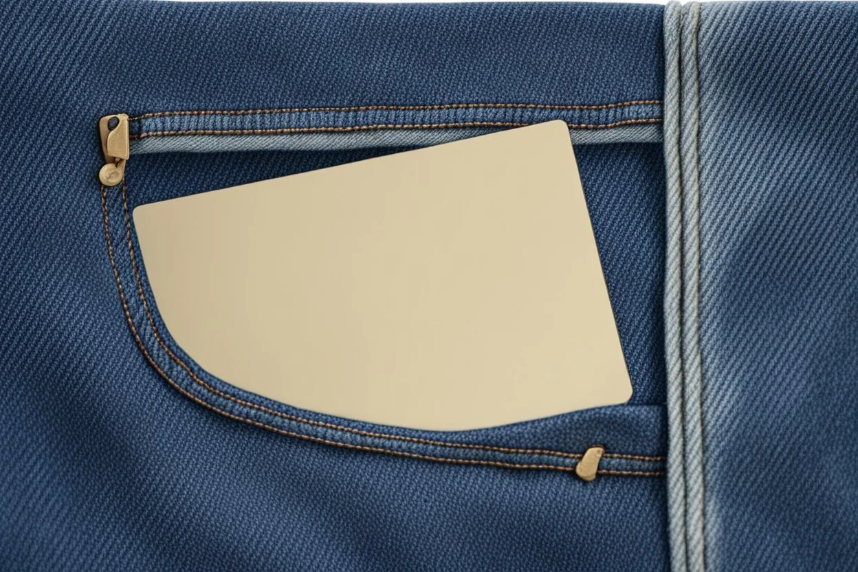 blue denim pocket with card coming out of pocket