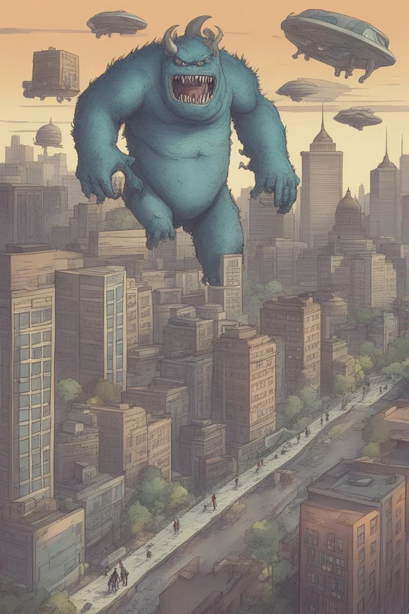 the city of the future, monsters are running around the city