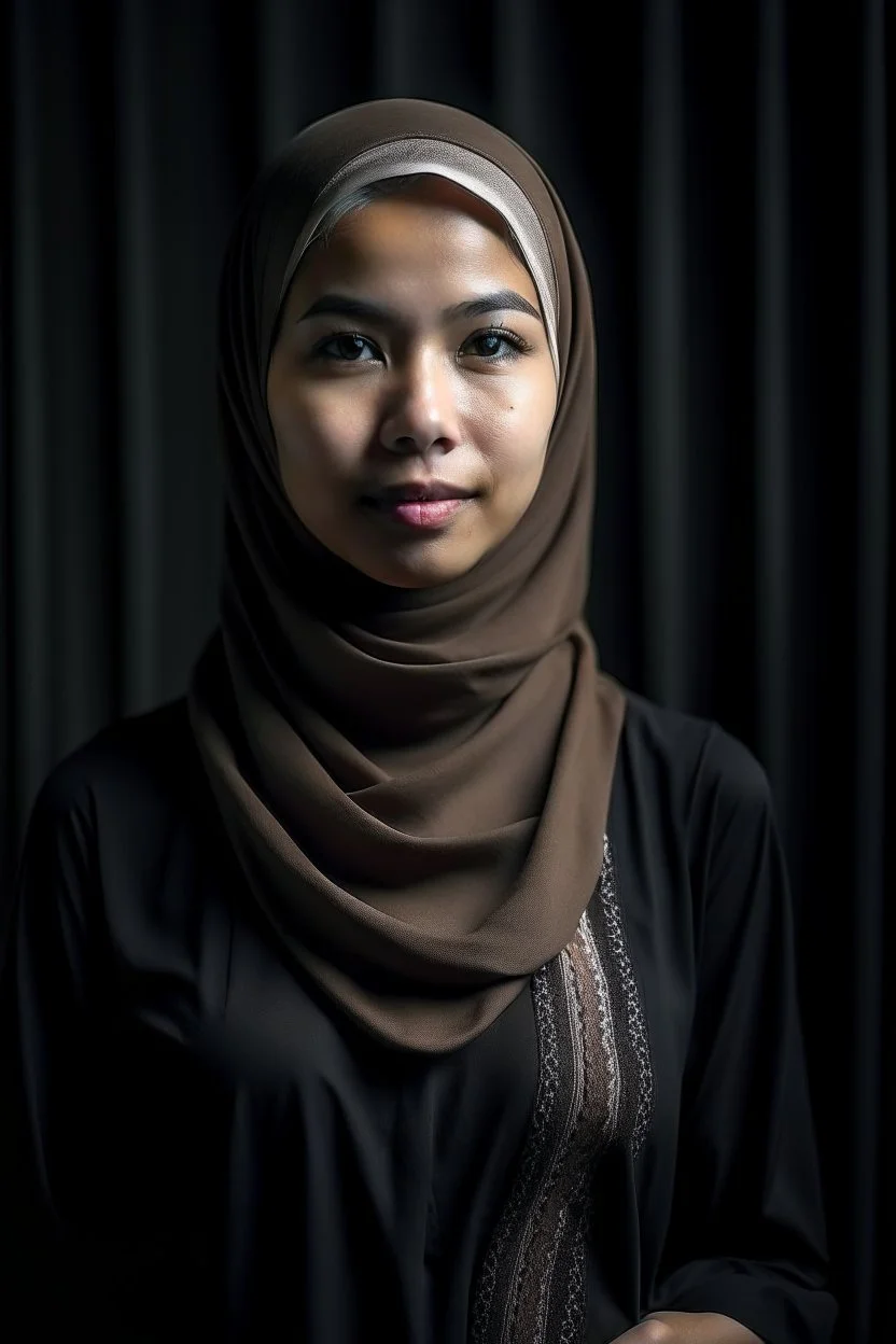 a muslim woman, fair skin, Malay race, standing posture