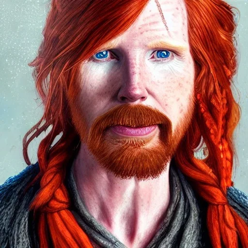 Portrait of Courtney Gains as a ruggedly handsome but joyful roguish pirate, charismatic, attractive male, masculine, perfect, precisely detailed, lightly freckled face, meticulously detailed multi-hued ginger carrot colored cherry fire red hair; Malachai of the corn; fantasy, intricate, elegant, highly detailed, digital painting, artstation, concept art, matte, sharp focus, illustration, art by artgerm and greg rutkowski and alphonse mucha