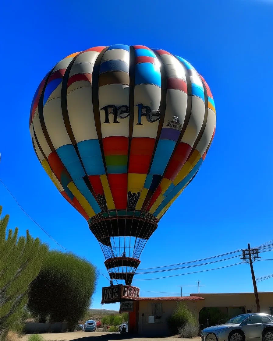 A photorealistic image of a hot air balloon at balloon fiesta in Albuquerque
