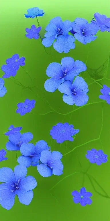 a bunch of blue flowers with green leaves, a digital rendering by Kanzan Shimomura, cgsociety, photorealism, rendered in maya, daz3d, photorealistic