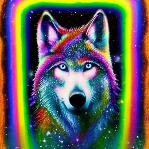 A magical spiritual rainbow wolf