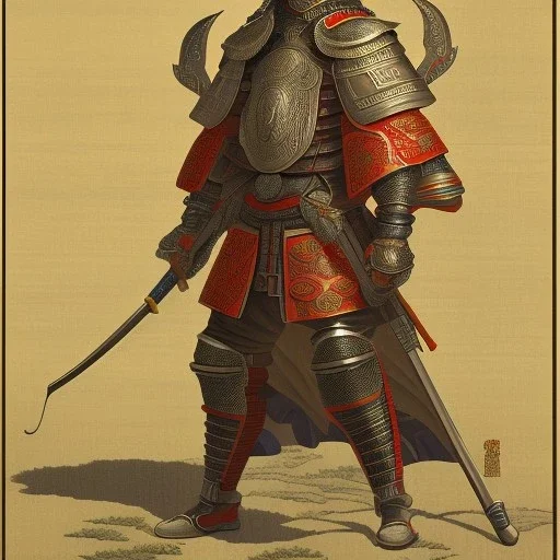 Ukiyo-e Style , Male Samuri in armour