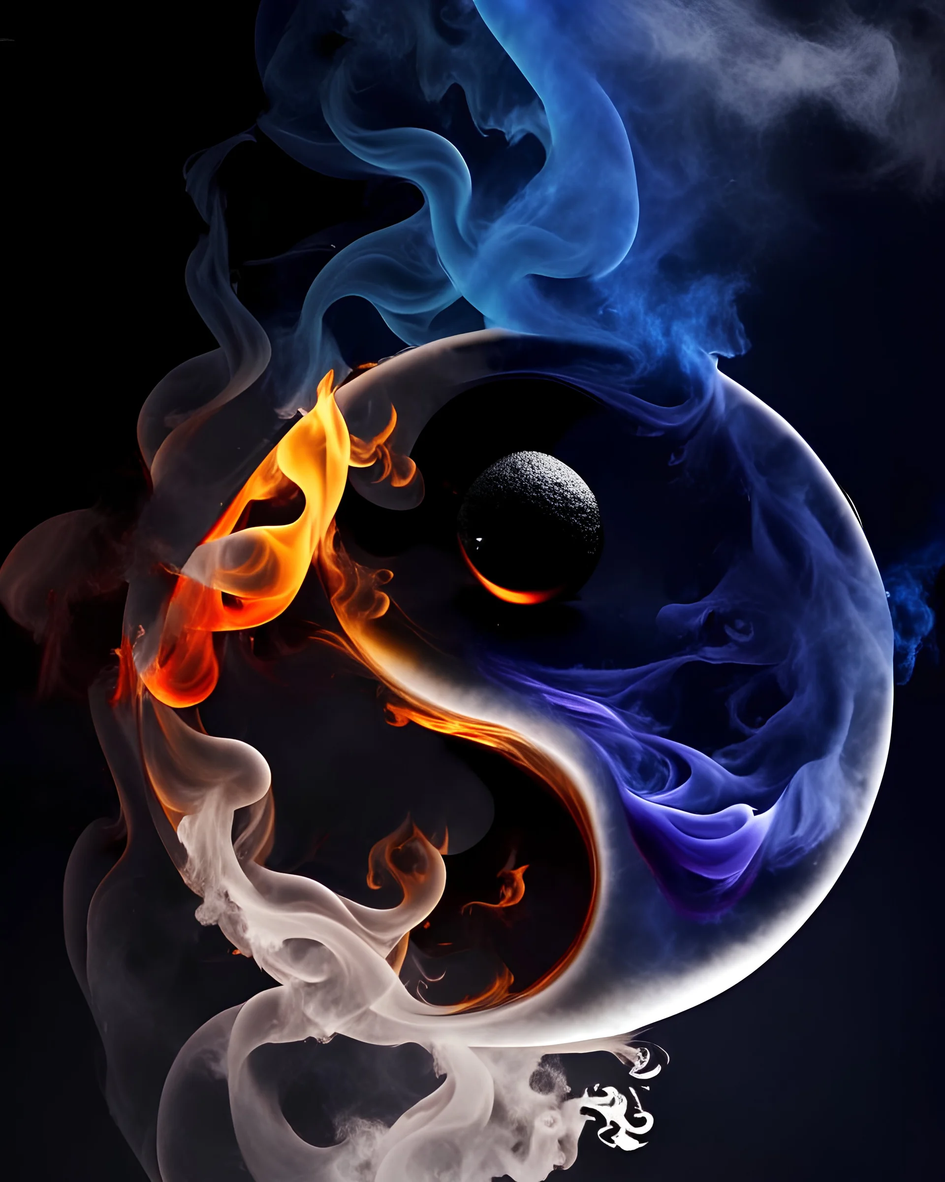 Yin Yang smoke art, Hyperrealistic stunning Master piece, sharp wide lense, Cinematic Lighting, Electric Colors, highly detailed, sharp focus, smooth, mystical colors, beautiful Lighting, 32k, stunning scene, epic, intricate, smooth, Greg Rutkowski, cel-shaded, 16k resolution, 8k 3D, 64 Megapixels, 8k3d, Ultra-HD, Adobe RGB, 4D, Dichromatism, 360 Panorama, DSLR,Ultra HD, 32k, rendered in Cinema 4D