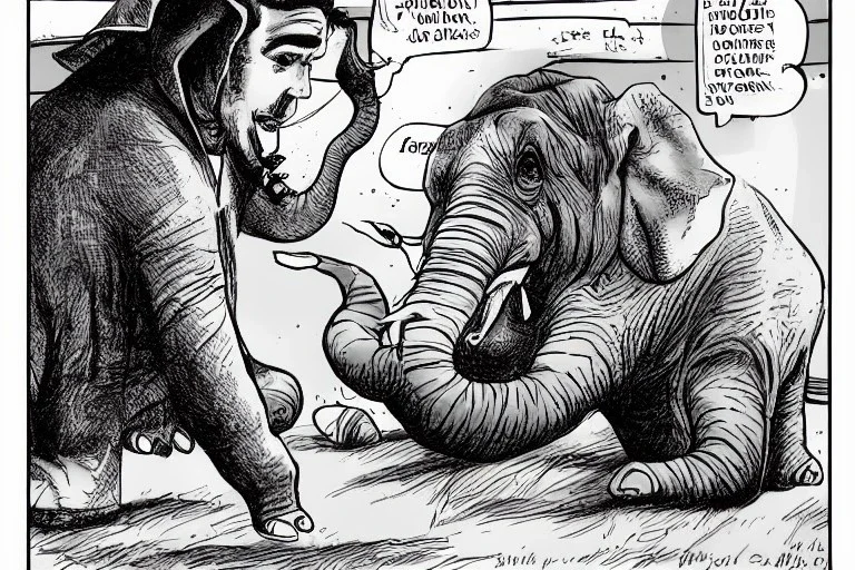 Sebastian Kurz with an elephant. Comic style