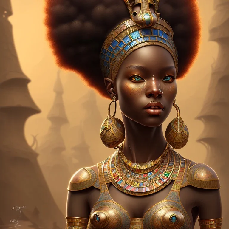 sango fantasy, fantasy magic, intricate, sharp focus, illustration, highly detailed, digital painting, concept art, matte, masterpiece head sexy African beauty black afro hair earth lady bronze African huts Egyptian princess