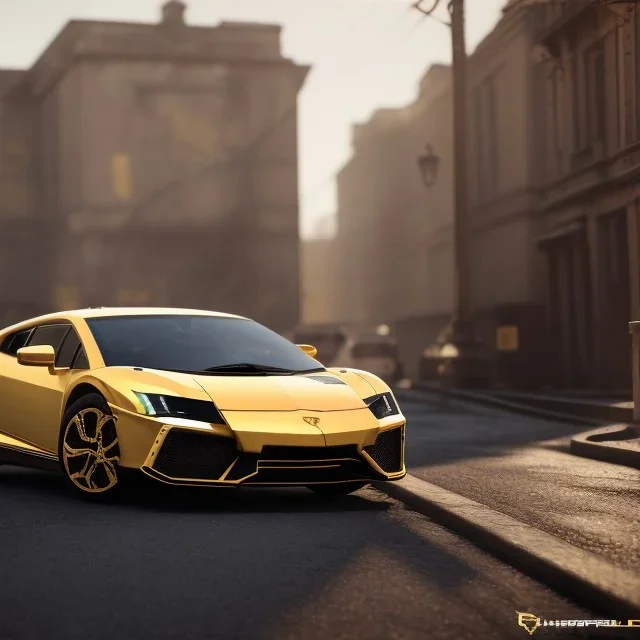 gold lamborgini, 3D, beautiful color, RTX, TXXA, SSAO, High quality,hyperrealistic, cinematic, Super detailed, Anti-Aliasing,Full color, HDR,4k