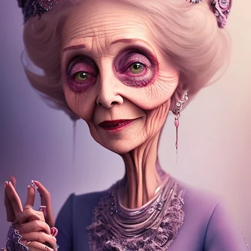 extrem tim burton style of old lady stepmother, sharp focus