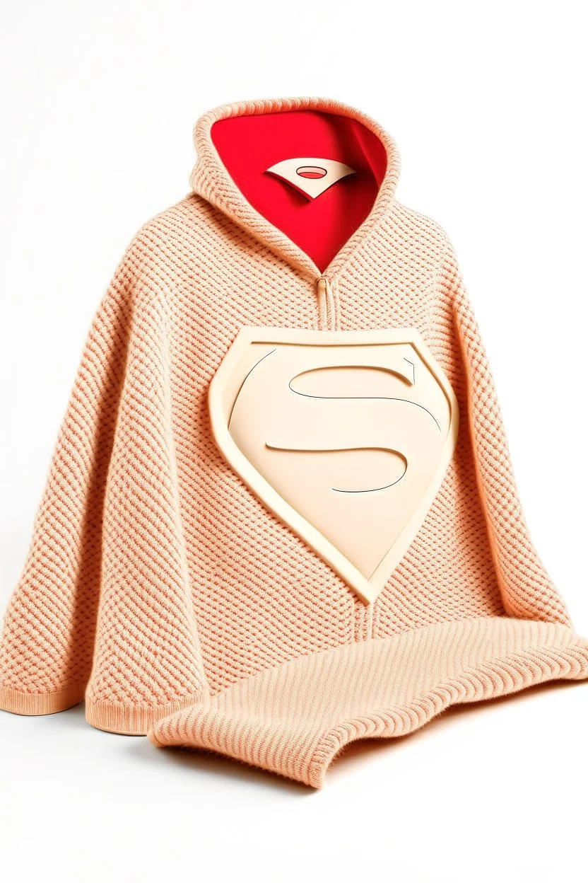 Superman's balenciaga Winter outfits elegant inspired by Superman's emblem design beige tones with dual color on a white background, product catalog photography, soft spot lighting, depth of field, 4k –ar 3:5 –q 2