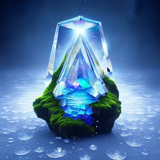 cristal angelic castle crystalline, beau , cosmic, opalescent, opalescent, gemstones, crystals, object, other worldly,water, rock, moss,bright, ice background, neige etang bleu