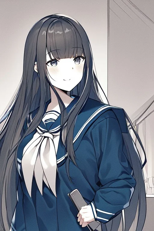 young woman with long hair in school uniform