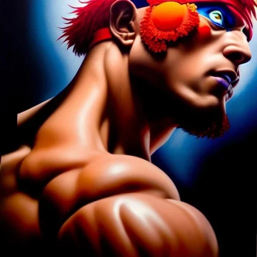 Ultra detailed fullbody Portrait in oil on canvas of Street Fighter- Luke,extremely detailed digital painting,ultrarealistic skin,intense stare, extremely detailed face, crystal clear eyes, mystical colors ,perfectly centered image, perfect composition, rim light, beautiful lighting,masterpiece ,8k, stunning scene, raytracing, anatomically correct, in the style of Simon Bisley and Ohrai Noriyoshi and robert e howard and Steve Jung and frank frazetta.