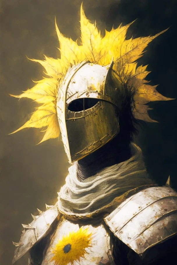 A portrait of Solaire, from Dark Souls Saga, with his elm on